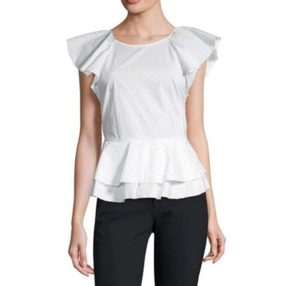 JOIE White Polka Dot Flutter Sleeve Ruffle Peplum Achava Top Small - Picture 16 of 16